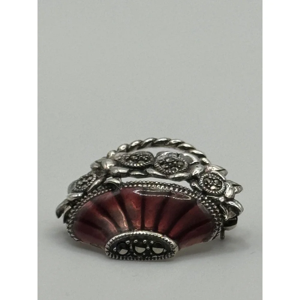 Judith Jack Sterling Silver Marcasite Enamel Flower Basket‎ Brooch Pin